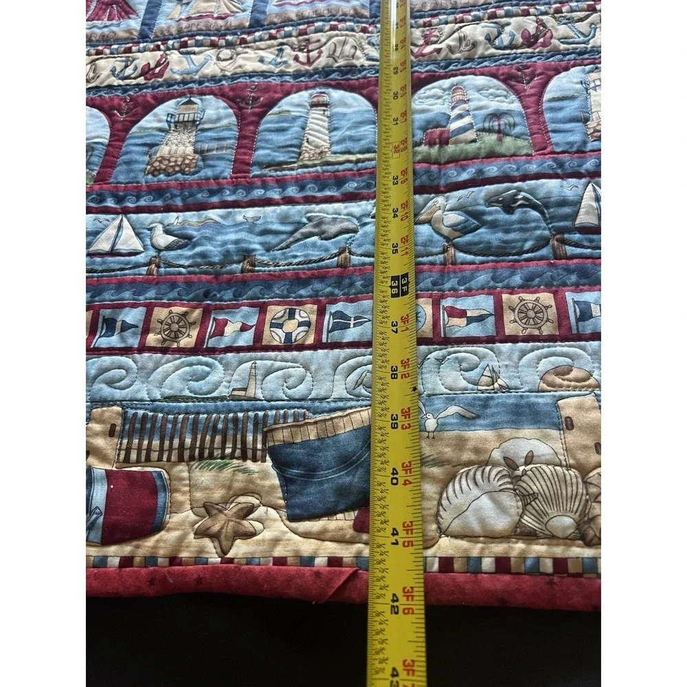 Nautical Coastal Quilted Throw Lighthouse Sailboat Beach 35x41 Wall Hanging